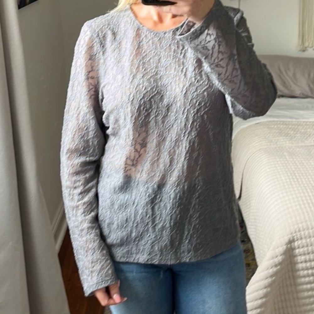 Vince Jacquard Textured Wool Blend Long Sleeve Top Size Large NWT